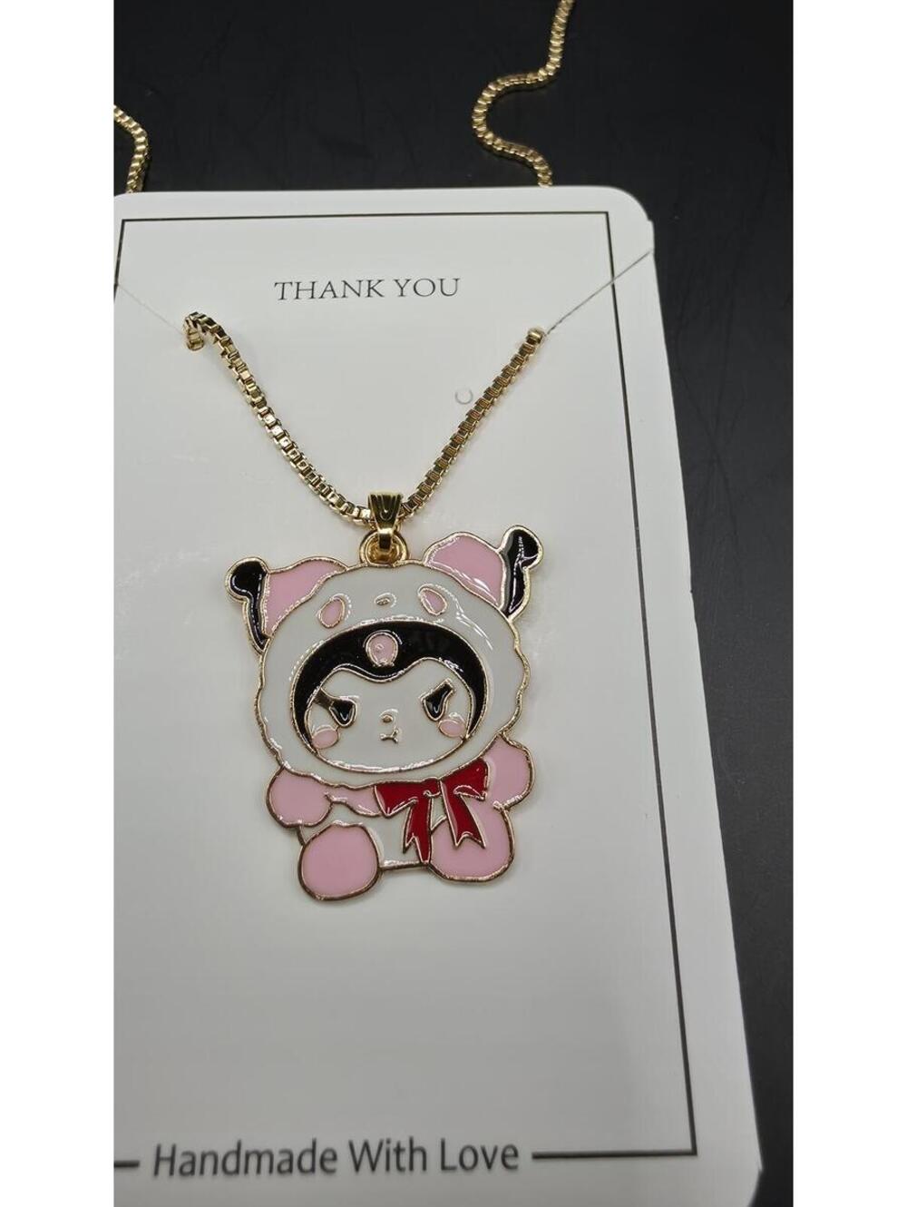 Gold Tone Enamel Cartoon Character Pendant Necklace